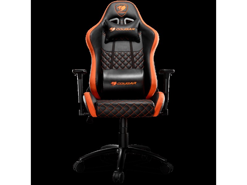 COUGAR Armor Pro Orange, Full Steel Frame, Breathable PVC Leather, Diamond Check Pattern Design, Micro Suede-Like Texture, Head and Lumbar Pillow, Mid Size, 3D Arm Rest Directions, Class 4 Gas Lift Cylinder, Orange / Black, 120 kg Weight Limit