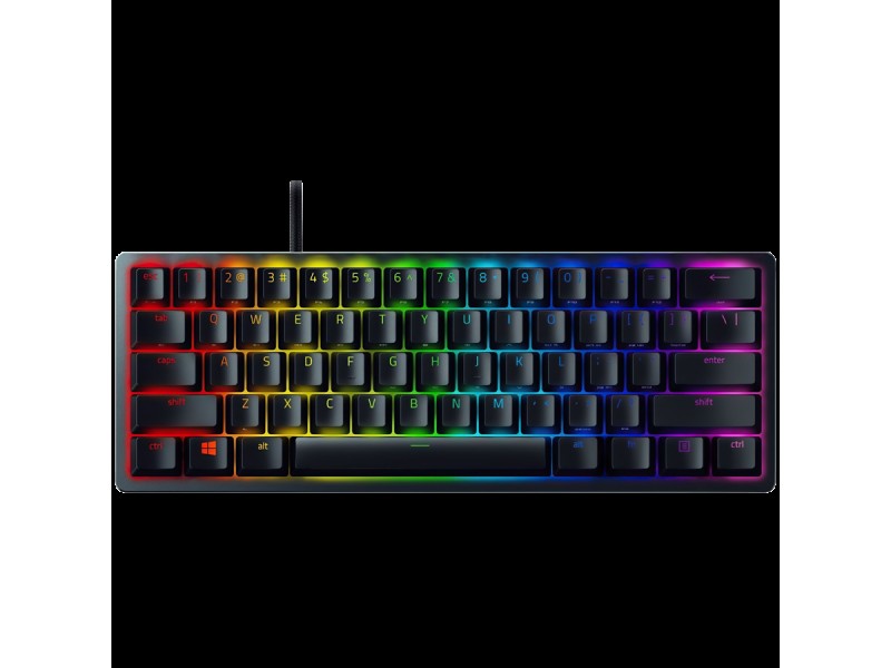 Razer Huntsman Mini - Clicky Optical (Purple Switch) - US - Black, Gaming Keyboard, Razer™ Optical Switches, size 60%, RGB Chroma, Doubleshot PBT Keycaps With Side-Printed Secondary Functions, Standard Bottom Row Layout, Fully programmable keys with on-th