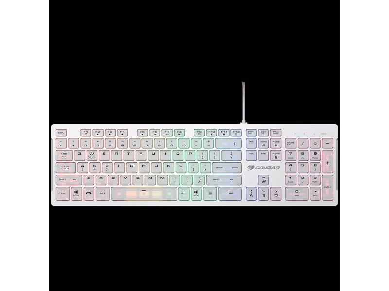 COUGAR Vantar S White, Gaming Keyboard, Flat Caps With Scissor-Switch, 19-Key Rollover, Eight Backlight Effects, Anti-Ghosting Technology, Adjustable Stand, Dimensions: 446.5 x 128 x 16.3 mm
