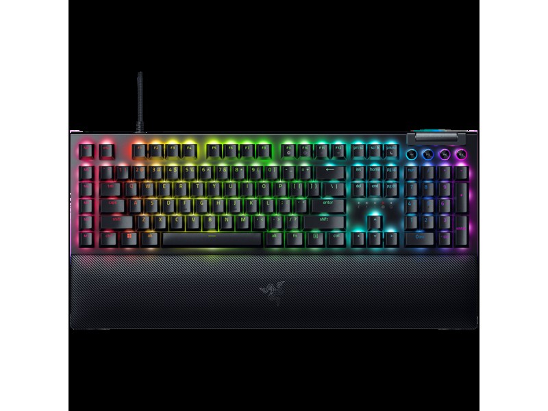 Razer BlackWidow V4 Pro Mechanical Gaming Keyboard, US Layout, Green Switch, Razer Chroma™ RGB, Command Dial, 8 Macro Keys, Lubricated Stabilizers, Media Keys, Magnetic Wrist Rest, USB Passthrough, Up to 8000 Hz Polling Rate, Detachable Type C Cable