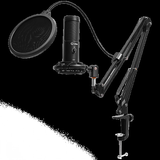 LORGAR Voicer 931, Gaming Microphone, Black, USB condenser microphone with desktop boom arm, pop filter, tripod stand, including 1* microphone, 1*desktop boom arm with C-clamp, 1*shock mount, 1*shock mount ring, 1*pivot mount,1*pop filter, 1*windscreen ca