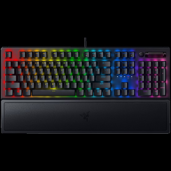 Razer BlackWidow V3, Yellow Mechanical Switch, US Layout, Tactile and Clicky, Full size, Razer Chroma backlighting with 16.8 million customizable color options, Wrist rest, 80 million keystroke lifespan,Multi-function digital roller, Aluminum const