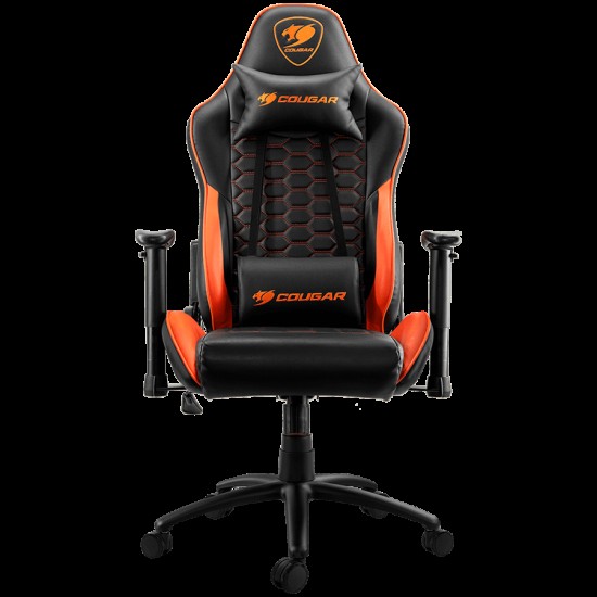 COUGAR OUTRIDER - Orange, Gaming Chair, Premium PVC Leather, Head and Lumbar Pillow, High Density Shaping Foam, Continuous 180º Reclining, Adjustable Tilting Resistancer, 2 Direction Adjustable armrest, Full Steel Frame, Class 4 Gas Lift Cylinder