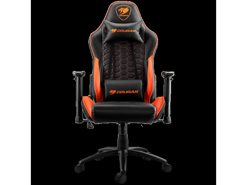 COUGAR OUTRIDER - Orange, Gaming Chair, Premium PVC Leather, Head and Lumbar Pillow, High Density Shaping Foam, Continuous 180º Reclining, Adjustable Tilting Resistancer, 2 Direction Adjustable armrest, Full Steel Frame, Class 4 Gas Lift Cylinder