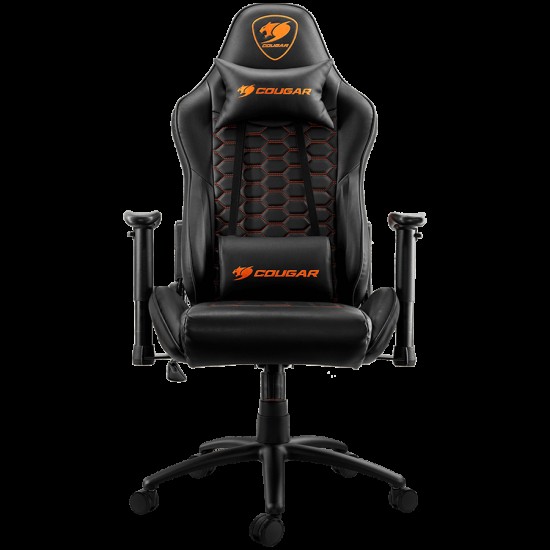 COUGAR OUTRIDER - Black, Gaming Chair, Premium PVC Leather, Head and Lumbar Pillow, High Density Shaping Foam, Continuous 180º Reclining, Adjustable Tilting Resistancer, 2 Direction Adjustable armrest, Full Steel Frame, Class 4 Gas Lift Cylinder