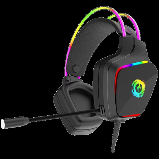 CANYON Darkless GH-9A, RGB gaming headset with Microphone, Microphone frequency response: 20HZ~20KHZ, ABS+ PU leather, USB*1*3.5MM jack plug, 2.0M PVC cable, weight:280g, black
