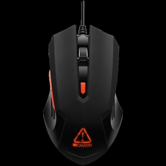 CANYON Star Raider GM-1, Optical Gaming Mouse with 6 programmable buttons, Pixart optical sensor, 4 levels of DPI and up to 3200, 3 million times key life, 1.65m PVC USB cable,rubber coating surface and colorful RGB lights, size:125*75*38mm, 115g