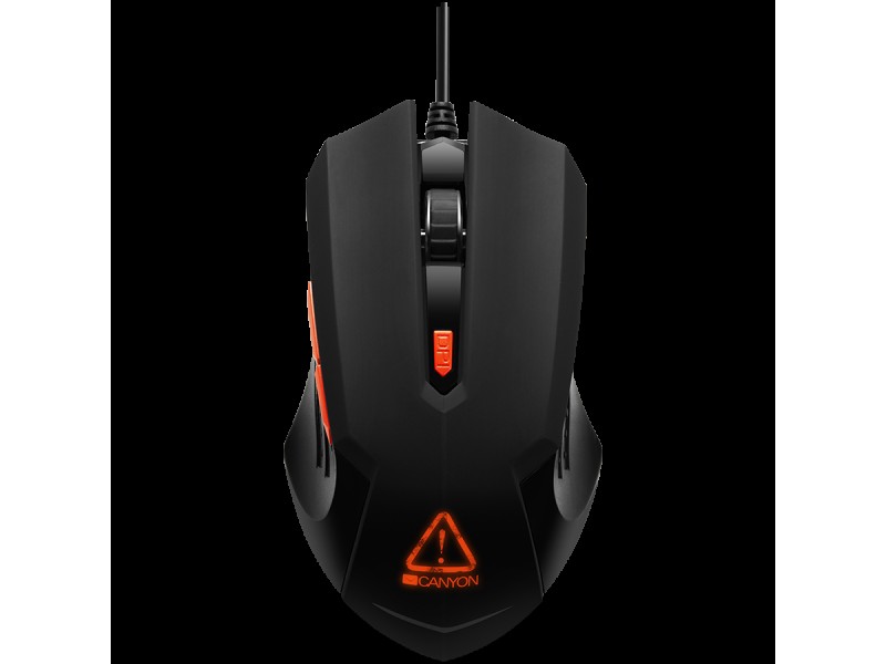 CANYON Star Raider GM-1, Optical Gaming Mouse with 6 programmable buttons, Pixart optical sensor, 4 levels of DPI and up to 3200, 3 million times key life, 1.65m PVC USB cable,rubber coating surface and colorful RGB lights, size:125*75*38mm, 115g