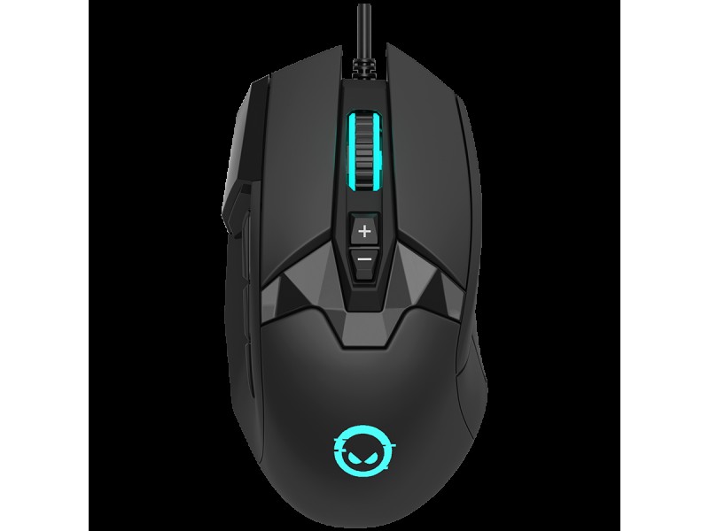 LORGAR Stricter 579, gaming mouse, 9 programmable buttons, Pixart PMW3336 sensor, DPI up to 12 000, 50 million clicks buttons lifespan, 2 switches, built-in display, 1.8m USB soft silicone cable, Matt UV coating with glossy parts and RGB lights with 4 LED