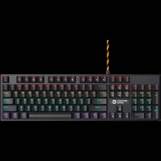 CANYON Canyon Deimos GK-4, Wired black Mechanical keyboard With colorful lighting system104PCS rainbow backlight LED,also can custmized backlight,1.8M braided cable length,rubber feet,English layout double injection,Numbers 104 keys,keycaps,0.7kg, Size 42