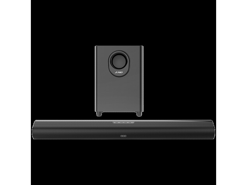 F&D HT-350 2.1 Wireless Soundbar with Subwoofer, 110W RMS (20Wx2+70W), Full-range speaker: 40x90mm + 6.5   Subwoofer, BT 5.0/Optical/AUX/HDMI/USB/LED Display/Remote Control/Wooden/Black