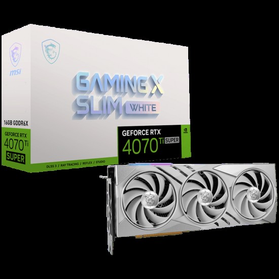 MSI Video Card Nvidia GeForce RTX 4070 Ti SUPER 16G GAMING SLIM WHITE, 16GB GDDR6X, 256-bit, 21 Gbps Effective Memory Clock, 2670 MHz Boost, 8448 CUDA Cores, 3x DisplayPort 1.4a, HDMI 2.1, RAY TRACING, Triple Fan, 700W Recommended PSU, 3Y