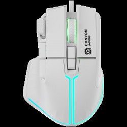CANYON Fortnax GM-636, 9keys Gaming wired mouse,Sunplus 6662, DPI up to 20000, Huano 5million switch, RGB lighting effects, 1.65M braided cable, ABS material. size: 113*83*45mm, weight: 102g, White