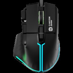 CANYON Fortnax GM-636, 9keys Gaming wired mouse,Sunplus 6662, DPI up to 20000, Huano 5million switch, RGB lighting effects, 1.65M braided cable, ABS material. size: 113*83*45mm, weight: 102g, Black