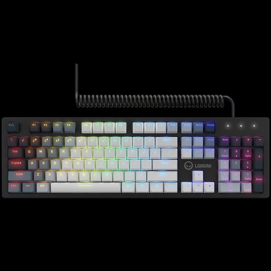 LORGAR Azar 514, Wired mechanical gaming keyboard, RGB backlight, 1680000 colour variations, 18 modes, keys number: 104, 50M clicks, linear dream switches, spring cable up to 3.4m, ABS plastic+metal, magnetic cover, 450*136*39mm, 1.17kg, white, EN layout