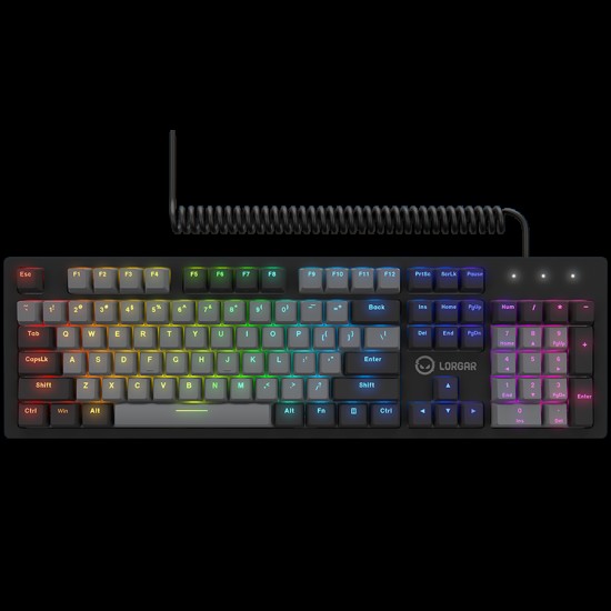 LORGAR Azar 514, Wired mechanical gaming keyboard, RGB backlight, 1680000 colour variations, 18 modes, keys number: 104, 50M clicks, linear dream switches, spring cable up to 3.4m, ABS plastic+metal, magnetic cover, 450*136*39mm, 1.17kg, black, EN layout