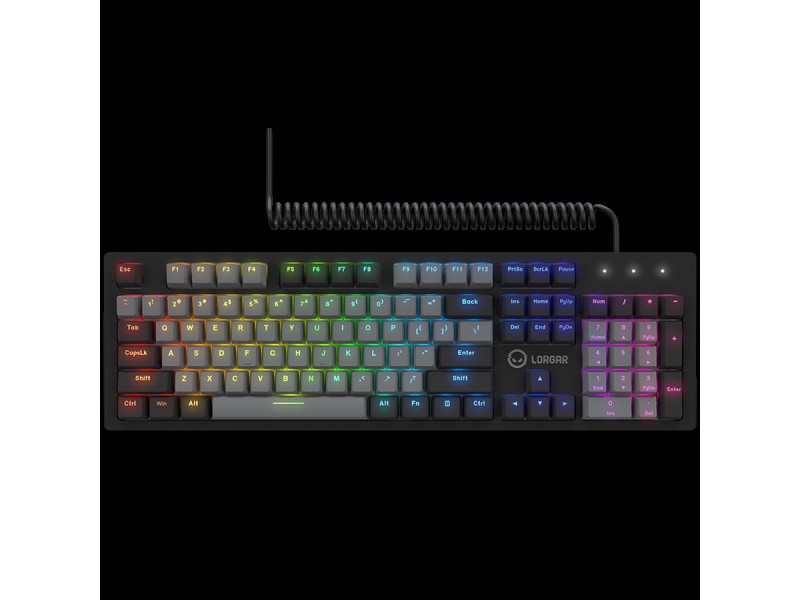 LORGAR Azar 514, Wired mechanical gaming keyboard, RGB backlight, 1680000 colour variations, 18 modes, keys number: 104, 50M clicks, linear dream switches, spring cable up to 3.4m, ABS plastic+metal, magnetic cover, 450*136*39mm, 1.17kg, black, EN layout