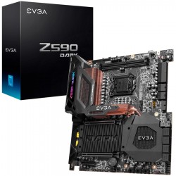 EVGA Z590 DARK, E-ATX, Socket 1200, Dual Channel DDR4 5333MHz+, 2x16 PCI-E 4.0 Slots, 3x M.2 Slots, 1x USB 3.2 Gen 2x2, 4x USB 3.2 Gen 2, 2x USB 3.2 Gen 1, 1x USB 2.0, Type-C, 7.1 HD Audio, WiFi + BT, 2.5Gbps LAN, 3Y