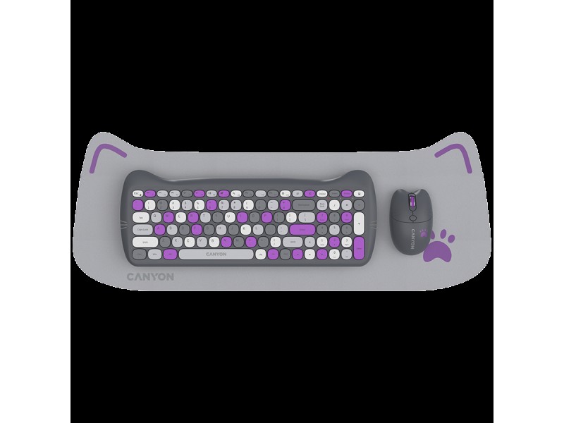 CANYON set HSET-W6 Keyboard+Mouse Kitty Edition AAA+АА Wireless Violet