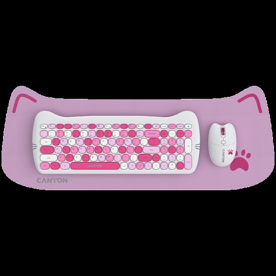 CANYON set HSET-W6 Keyboard+Mouse Kitty Edition AAA+АА Wireless Pink