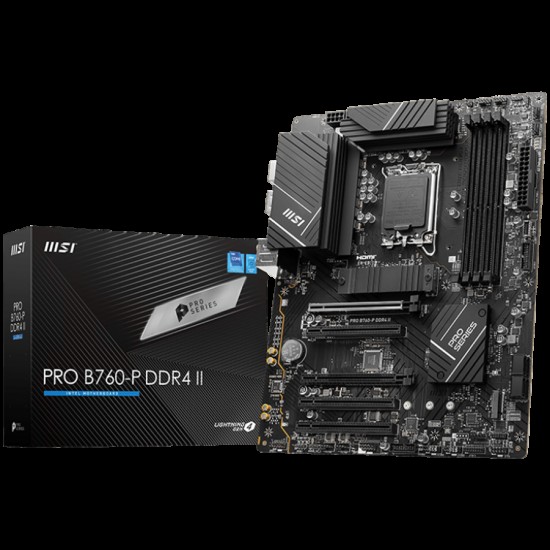 MSI PRO B760-P II, ATX, Intel B760, LGA 1700, Dual Channel DDR4 up to 7000MHz, 4xDDR5, 5x PCIe x16 slots, 2x M.2 slots, 1x HDMI,  4x USB 2.0, 4x USB 5Gbps, 7.1 HD Audio, 2.5G LAN, 4x EZ Debug LED, 3Y
