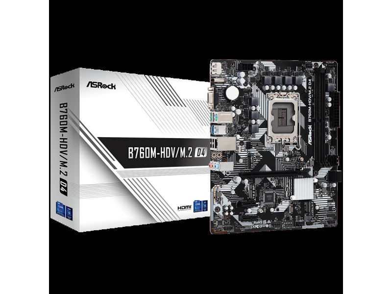ASROCK MB LGA1700 B760 2 x DDR5 DIMM 2 x Hyper M.2 1 x Ultra M.2  4 x SATA3 1 x D-Sub Port 1 x DisplayPort 1.4 Micro ATX