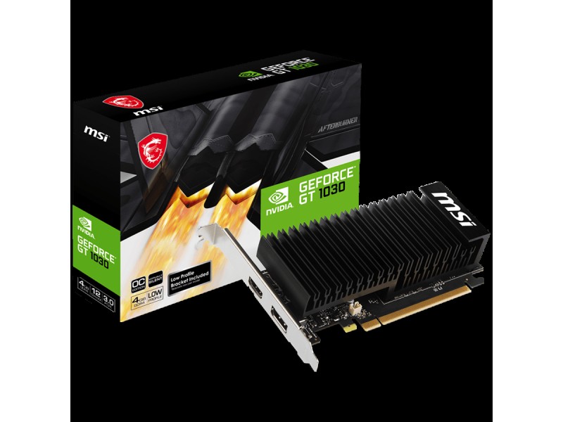 MSI Video Card Nvidia GeForce GT 1030 4GHD4 LP OC, 4GB DDR4, 64-bit, 2100MHz Memory Speed, 1430MHz Boost, 384 CUDA Cores, 1x DisplayPort 1.4a, HDMI 2.1, 300W Recommended PSU, 3Y