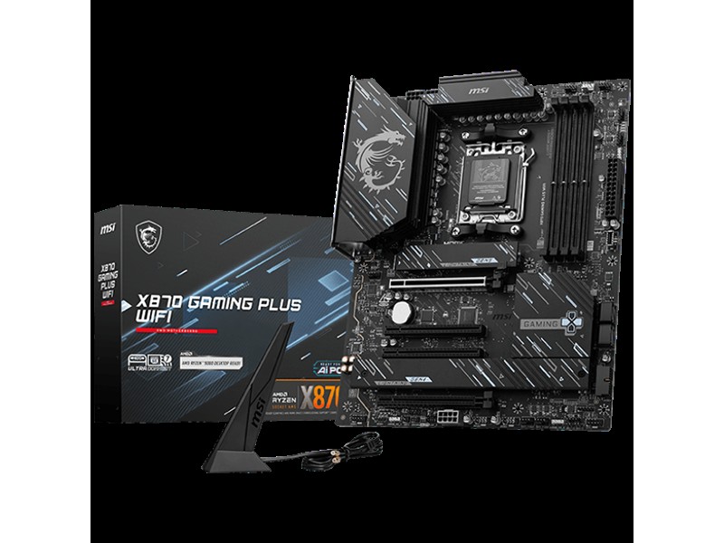 MSI X870 GAMING PLUS ATX,Socket AM5, AMD Ryzen 9000, Dual Channel DDR5 up to 8200(OC)MHz, 4x PCIe x16 slots, 3x M.2 slot, 4xUSB 2.0, 2xUSB 5Gbps A, 2xUSB 10Gbps A, 1xUSB 10 Gbps C,1xUSB 20 2xUSB 40Gbps C,1x HDMI, 1xType-C, 5G LAN, 7.1 Audio, 3y w