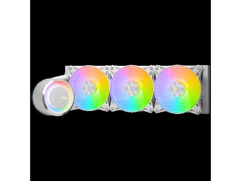 MSI MAG CORELIQUID E360 white 3x 120mm ARGB Fans, Rotatable Blockhead, Aluminium Radiator, Fluid Dynamic Bearing, Intel LGA 1150/1151/1155/1156/1200/1700, AMD AM5/AM4/TR4/sTRx4, 3Y Warranty