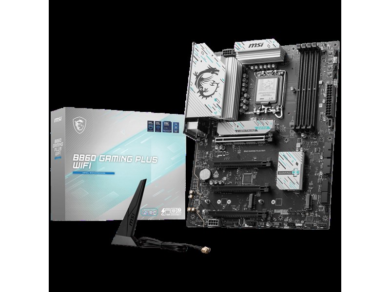 MSI PRO B860 GAMING PLUS WIFI, ATX, LGA 1851, 4x DDR5 Dual Channel DDR5 up to 8600(OC)MHz, 4x PCIe x16 slot, 3x M.2 slot, 4x USB 2.0, 2x USB 5Gbps, 2x USB 10Gbps, 1x USB 40Gbps Type-C, HDMI, DP, 7.1 HD Audio, 5G LAN, WiFi, BT, 3Y