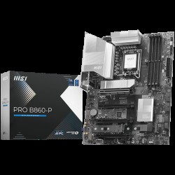 MSI PRO B860-P, ATX, LGA 1851, 4x DDR5 Dual Channel DDR5 up to 8600(OC)MHz, 4x PCIe x16 slot, 3x M.2 slot, 4x USB 2.0, 2x USB 5Gbps, 2x USB 10Gbps, 1x USB 40Gbps Type-C, HDMI, DP, 7.1 HD Audio, 5G LAN, 3Y