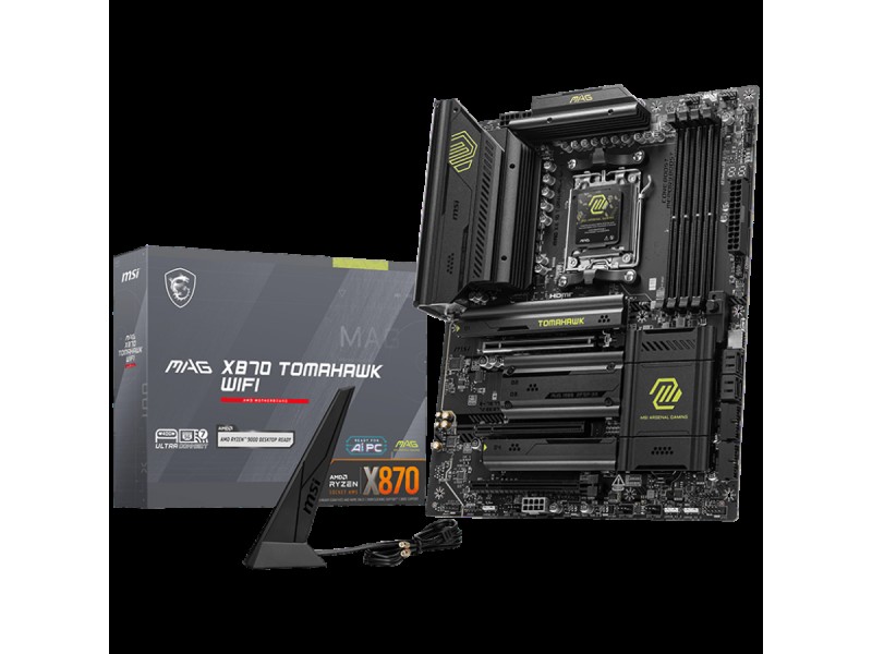 MSI MAG X870E TOMAHAWK WIFI, ATX, Socket AM5, 4x DDR5 Dual Channel DDR5 up to 8400(OC)MHz, 3x PCIe 3.0 x16 slot, 4x M.2 slot, 4x USB 2.0, 3x USB 5Gbps, 2x USB 10Gbps, 1x 10Gbps Type-C, 2x 40Gbps Type-C, HDMI, 7.1 HD Audio, 5G LAN, WiFI 7, BT, 3Y