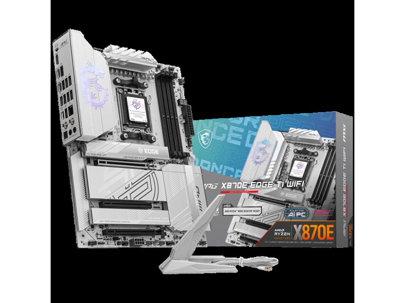 MSI MPG X870E EDGE TI WIFI, ATX, Socket AM5, 4x DDR5 Dual Channel DDR5 up to 8400(OC)MHz, 3x PCIe 3.0 x16 slot, 4x M.2 slot, 4x USB 2.0, 5x USB 10Gbps, 1x 10Gbps Type-C, 1x 40Gbps Type-C, HDMI, 7.1 HD Audio, 5G LAN, WiFI 7, BT, 3Y