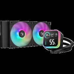 DeepCool LQ240, 240mm CPU Liquid Cooler, 2x120mm ARGB PWM Fans, LED Screen, Anti-Leak Technology, Black, LGA1851/1700/1200/1151/1150/1155, AMD AM5/AM4, 5Y, R-LQ240-BKLSMW-G-1