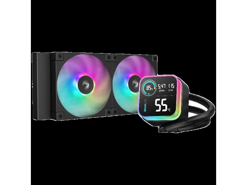 DeepCool LQ240, 240mm CPU Liquid Cooler, 2x120mm ARGB PWM Fans, LED Screen, Anti-Leak Technology, Black, LGA1851/1700/1200/1151/1150/1155, AMD AM5/AM4, 5Y, R-LQ240-BKLSMW-G-1