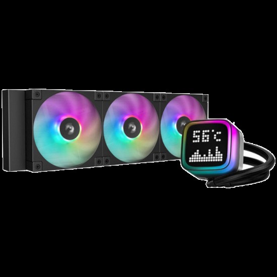 DeepCool LP360, 360mm CPU Liquid Cooler, 3x120mm ARGB PWM Fans, Dot-matrix Screen, Anti-Leak Technology, Black, LGA1851/1700/1200/1151/1150/1155, AMD AM5/AM4, 5Y, R-LP360-BKMSNC-G-1