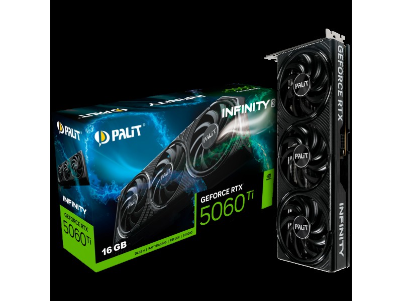 PALIT GeForce RTX 5060 Ti Infinity 3 16GB GDDR7 128 bit, 1x HDMI 2.1b, 3x DP 2.1b, 3 Fan, 1x 8-pin pwr connector, 600W, 291.9 x 116.6 x 41.3 mm, NE7506T019T1-GB2061S