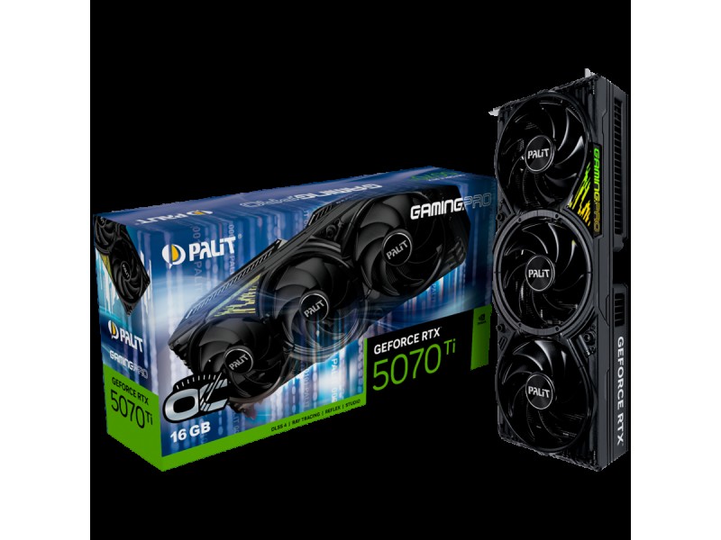 PALIT GeForce RTX 5070 Ti GamingPro OC V1 16GB GDDR7 256 bit, 1x HDMI 2.1b, 3x DP 2.1b, 3 Fan, 2x 8-pin pwr connector, 750W, 331.9 x 127 x 60 mm, NE7507TS19T2-GB2031Y