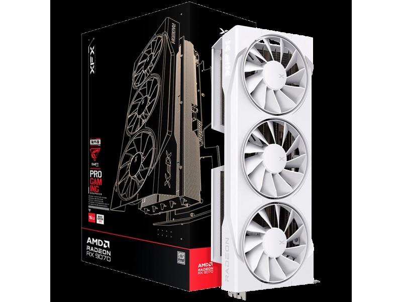 XFX Swift AMD Radeon RX 9070 OC White Triple Fan Gaming Edition with 16GB GDDR6 HDMI 3xDP, AMD RDNA 4