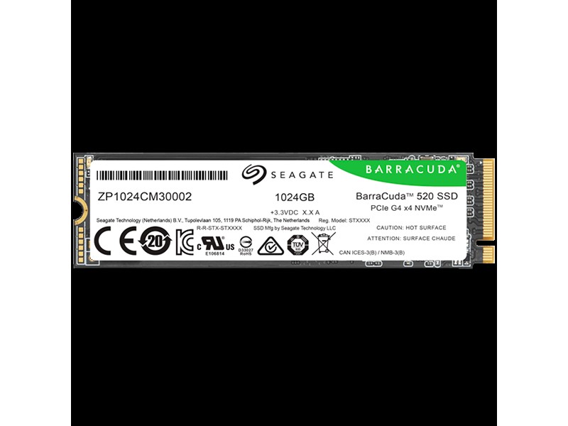 SSD SEAGATE BarraCuda 520 1.024TB M.2 2280-S2 PCIe Gen4 x4 NVMe 1.4, Read/Write: 5000/3200 MBps, TBW 250