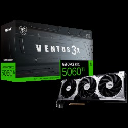 MSI Video Card NVIDIA GeForce RTX 5060 Ti 16G VENTUS 3X OC, 16GB GDDR7, 128-bit, 2617 MHz Boost, 4608 CUDA Cores, PCIe 5.0 (x8), 3x DP 2.1b, HDMI 2.1b, RAY TRACING, Triple Fan, 180W TDP, 8-pin PCIe Power, G-SYNC, 2-Slot, 3Y