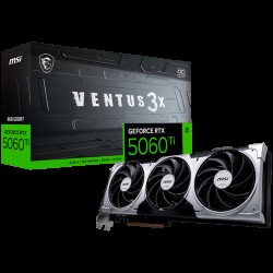 MSI Video Card NVIDIA GeForce RTX 5060 Ti 8G VENTUS 3X OC, 8GB GDDR7, 128-bit, 2617 MHz Boost, 4608 CUDA Cores, PCIe 5.0 (x8), 3x DP 2.1b, HDMI 2.1b, RAY TRACING, Triple Fan, 180W TDP, 8-pin PCIe Power, G-SYNC, 2-Slot, 3Y