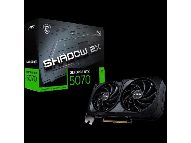 MSI Video Card Nvidia GeForce RTX 5070 12G SHADOW 2X OC, 12GB GDDR7, 192bit, Effective Memory Clock: 28000MHz, Boost: 2542 MHz, 6144 CUDA Cores, PCIe 5.0, 3x DP 2.1b, HDMI 2.1b, RAY TRACING, Dual Fan, 1x16pin, 650W Recommended PSU, 3Y