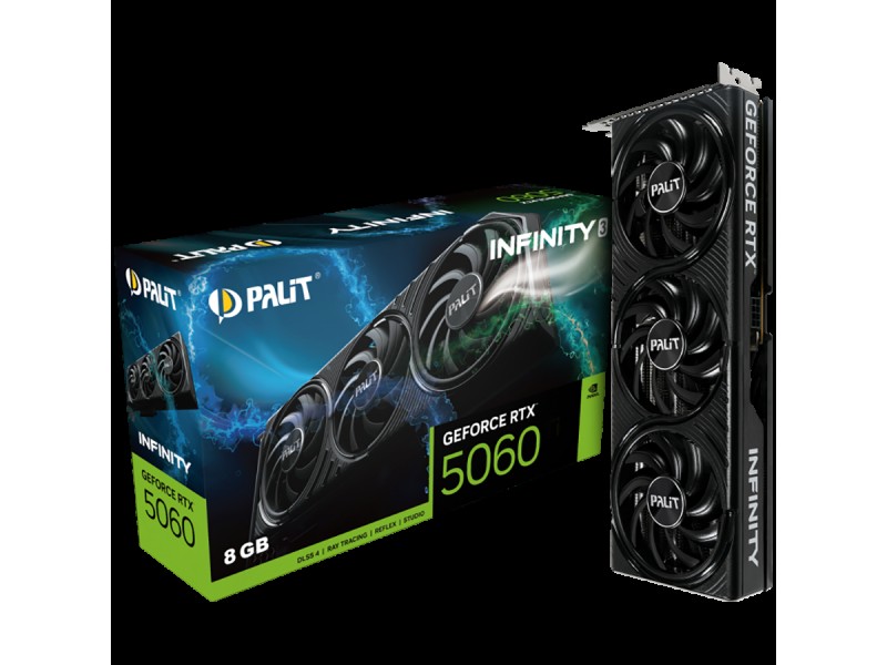 PALIT GeForce RTX 5060 Infinity 3 8GB GDDR7 128 bit, 1x HDMI 2.1b, 3x DP 2.1b, 2 Fan, 1x 8-pin pwr connector, 550W, 291.9 x 116.6 x 41.3 mm, NE75060019P1-GB2063S