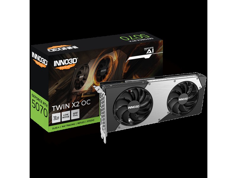 INNO3D NVIDIA RTX 5070 X2 12GB GDDR7 192bit, 2542MHz / 28Gbps, 3x DP, 1x HDMI, 2 fans 2 slot