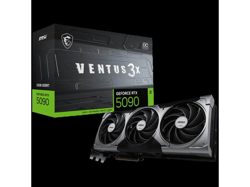 MSI Video Card Nvidia GeForce RTX 5090 32G VENTUS 3X OC, 32GB GDDR7, 512bit, Effective Memory Clock: 28000MHz, Boost: 2437 MHz, 21760 CUDA Cores, PCIe 5.0, 3x DP 2.1b, HDMI 2.1b, RAY TRACING, Triple Fan, 1x16pin, 1000W Recommended PSU, 3Y