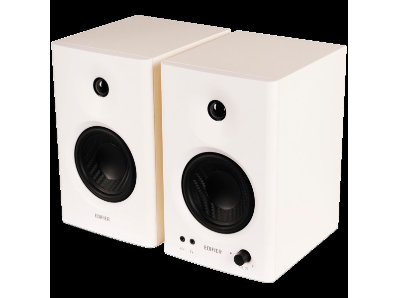 Edifier MR4 Active Studio Monitors, RCA, AUX, TRS, 1-inch Tweeters, 4-inch Woofers, 42W (RMS), Control Knob, White