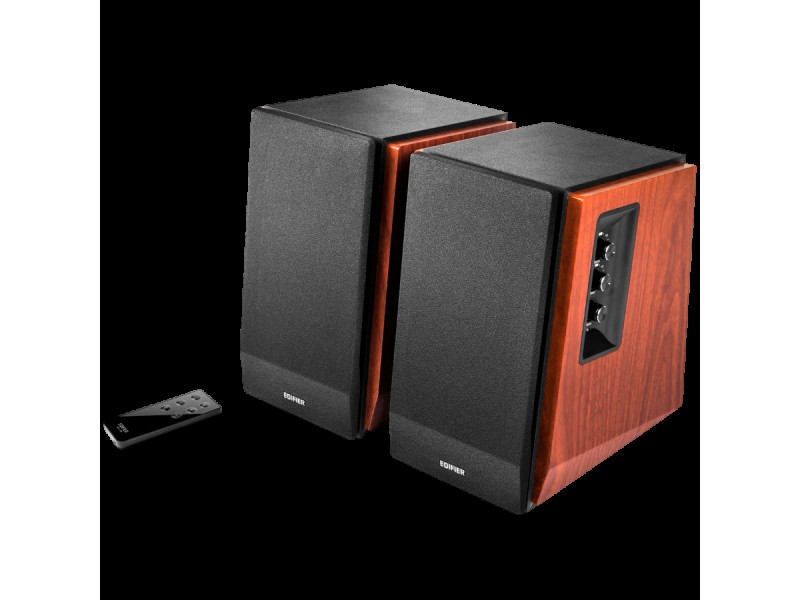 Edifier R1700BT 2.0 Bookshelf Speakers, BT V5.1, RCA, 0.75-inch Tweeters, 4-inch Drivers, 66W (RMS), Control Knobs and Remote Control, Brown