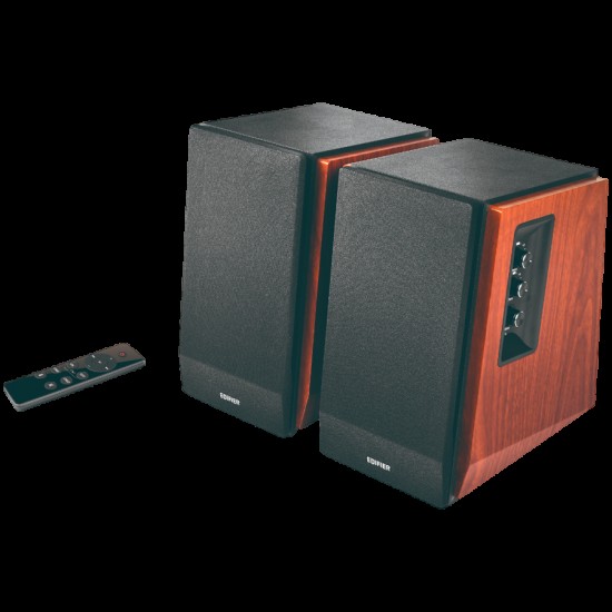 Edifier R1700BTs .0 Bookshelf Speakers, BT V5.1, RCA, 0.75-inch Tweeters, 4-inch Drivers, Sub-Out, 66W (RMS), Control Knobs and Remote Control, Brown