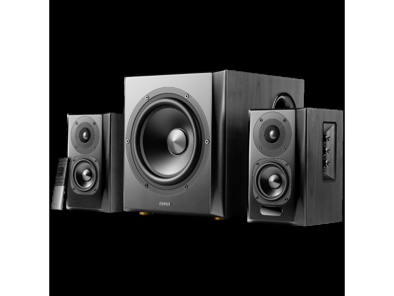 Edifier S351DB 2.1 Audio System, BT V5.1, Optical, Coaxial, RCA, 8-inch Subwoofer, 3.5-inch Drivers, 0.75-inch Tweeters, 150W (RMS), Control Knobs and Remote Control, Black